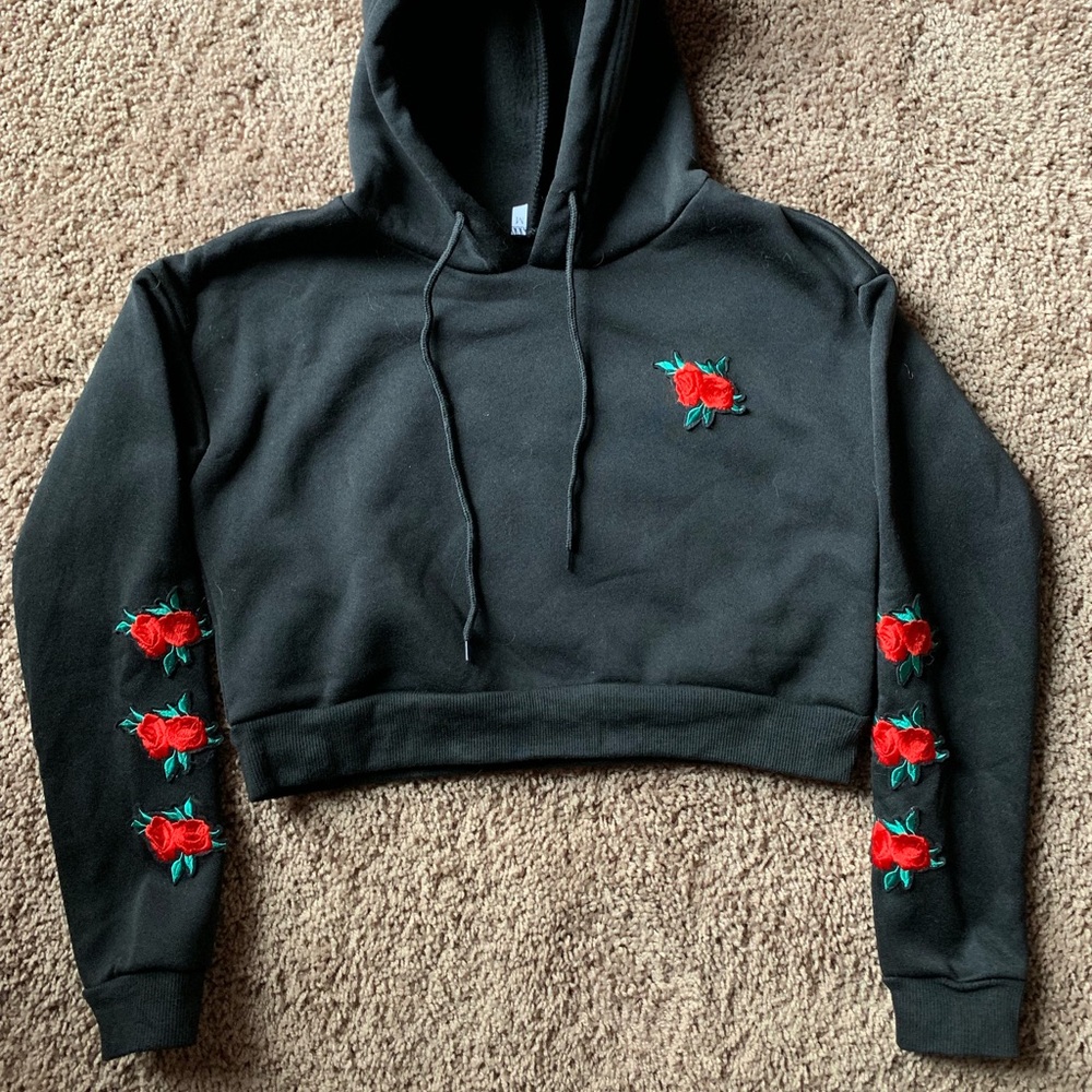 Black cropped hoodie.
